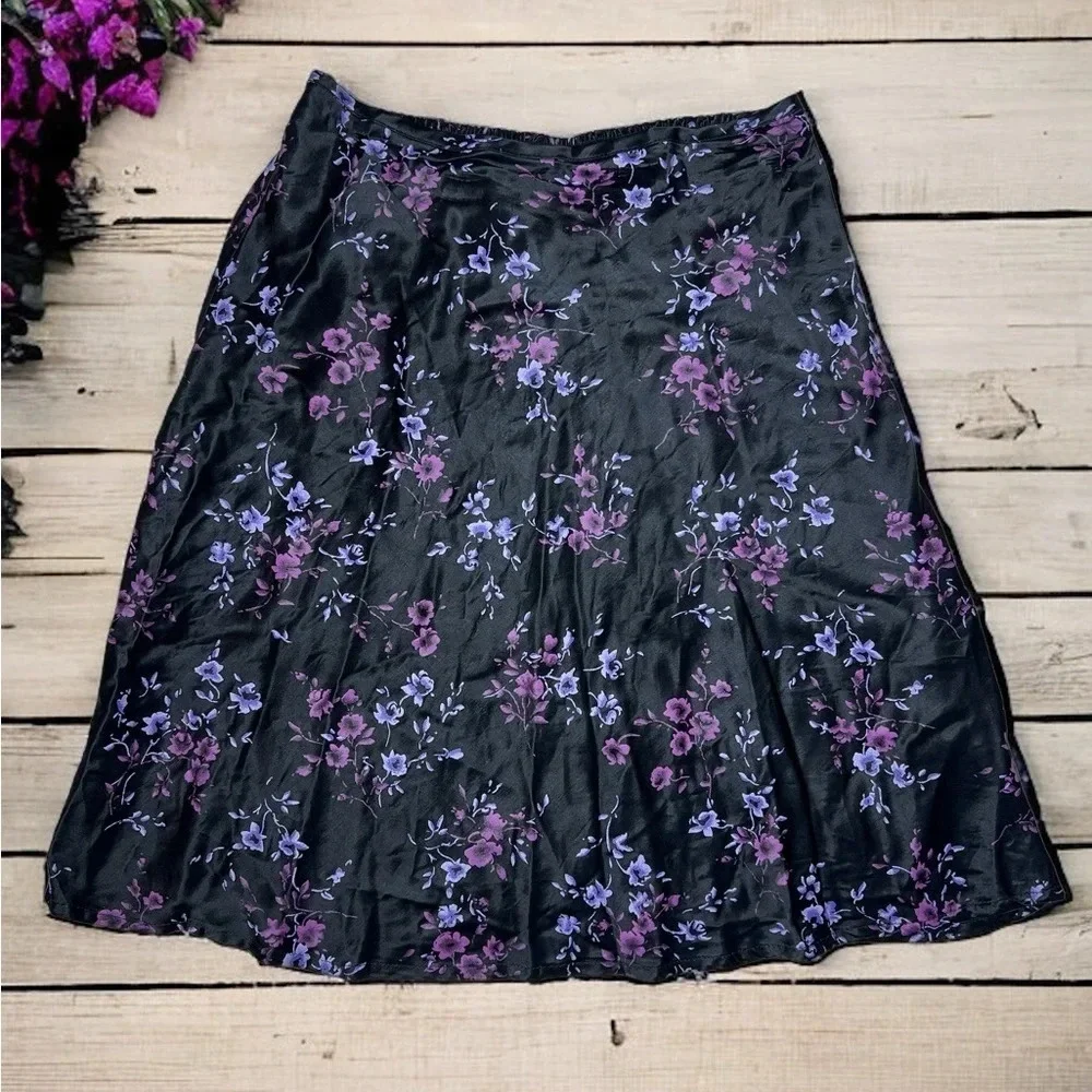 Vintage 90s Y2K TEAZE Girls XL Dark Floral Midi Skirt Whimsigoth Grunge